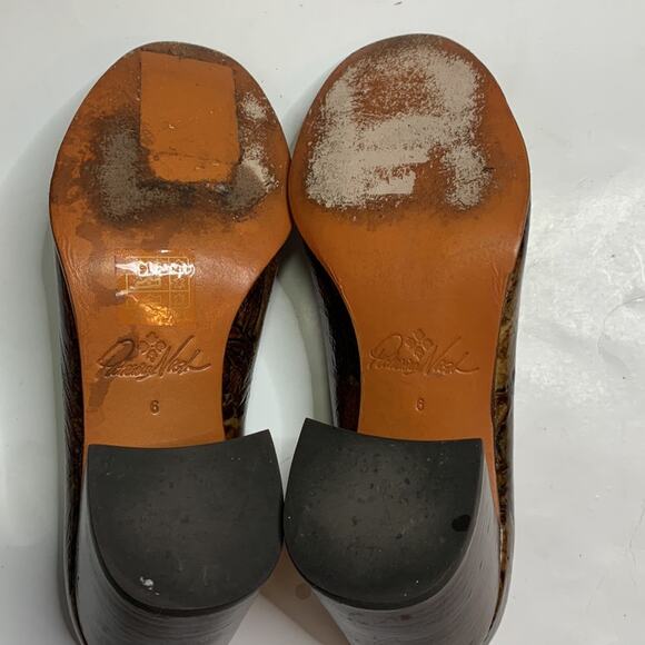 Patricia Nash Anita Block Heel Leather Pumps Bark Leaves Brown Shoes S-106 Sz 6 - Picture 9 of 10